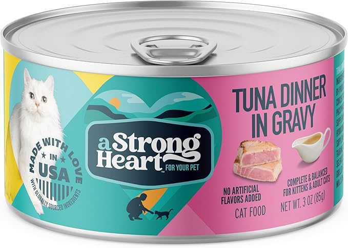 A Strong Heart Canned Wet Cat Food, Tuna Dinner in Gravy - 3 oz Cans (Pack of 24), Made in The USA with Real Tuna