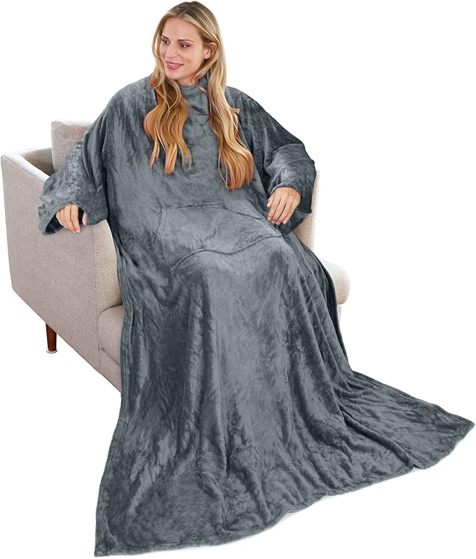 Solaris Wearable Blanket with Sleeves for Adults, Softness Comfort Warmth Fleece Gift for Women Men, Snuggy Body Throw TV Blanket for Home Office Lounge, Gift for Her