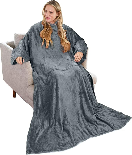 Solaris Wearable Blanket with Sleeves for Adults, Softness Comfort Warmth Fleece Gift for Women Men, Snuggy Body Throw TV Blanket for Home Office Lounge, Gift for Her