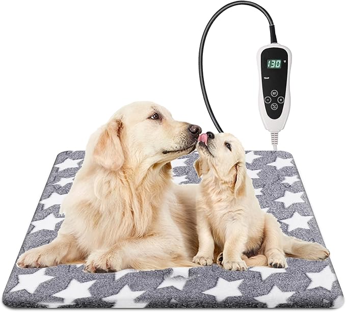 Large Cat Heating Pad, Waterproof Pet Heating Pad for Cat Dog Outdoor, Adjustable Temperature Cat Warming Bed Mat with Timer, Indoor Heated Cat Bed with Chew Resistant Cord (L: 35'' L X 24'' W)