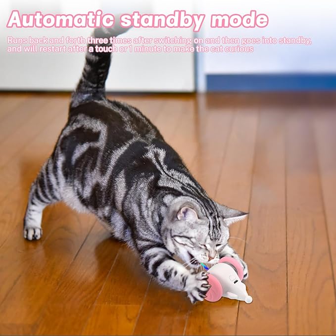 Interactive Cat Mouse Toy with LED Lights, Smart Cat Toy for Indoor Cats, USB Rechargeable Automatic Electric Cat Toy, Pink