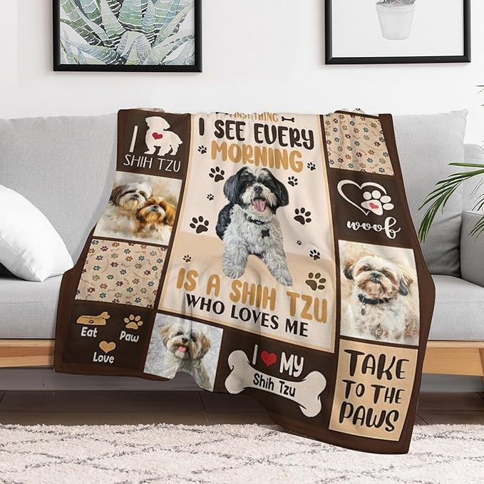 Dog Blanket Cute Shih Tzu Print Throw Blankets for Couch Sofa Bed Stuff Decor Lightweight Soft Cozy Fleece Plush Warm Flannel Bedding Blanket Pet Lover Gifts for Baby Boys Girls Kids Adults 50"x60"