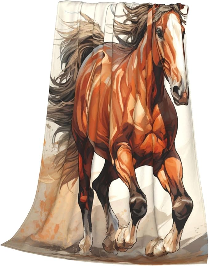 Horse Blanket for Boys Men Adults Fleece Flannel Running Horse Comfy Lightweight Throw Blankets for Couch Travel Bedding Decor 60x50 inch