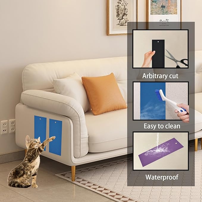 6 PCS Cat Nail File Scratching Strips,5.5x14.6''Nail File for Cats Scratch Liner,Cat Nail File Scratcher with Hanging Hole Peel Stick Kitten Scratching Manicure Strips for Litter Box(Blue)