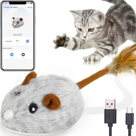 Cat Toys APP Bluetooth Smart Cat Mouse Toys Electronic Interactive Hunting Cat Toy for Indoor Mice Toys Automatic Moving Remote Control Cat Toy Exercise Cat for Bored Indoor USB Rechargeable（Gray）