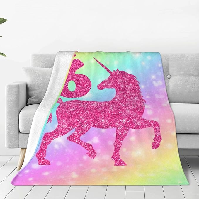 Ultra-Soft Microfiber Throw Blanket 330 GSM Fuzzy Fleece Blanket for Adults Kids Gift Couch, Sofa, Bed Unicorn 6th 60"x50"