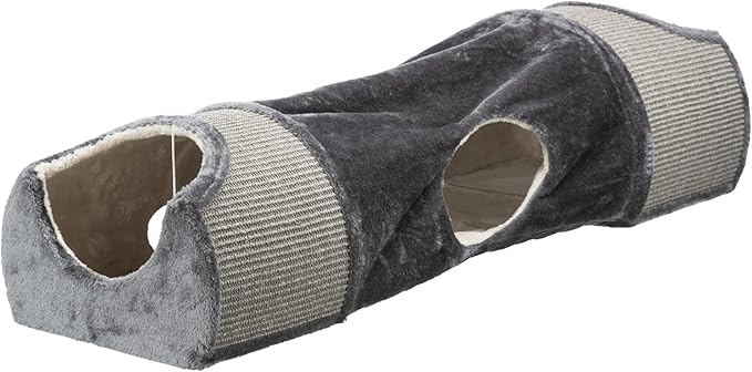 TRIXIE Cat Tunnel for Indoor Cats - Cozy Peekaboo Cat Cave Including Dangling Cat Toys - with Sturdy Sisal Scratching Surfaces - Collapsable and Easy to Store Cat Tube - in Gray