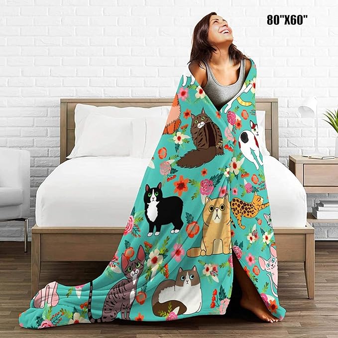 Cute Cat Blanket Kawaii Flannel Throw Blanket for Cat Lovers Kids Adults Gifts All Season 50"x40"