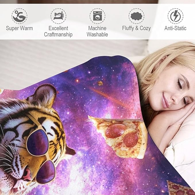 Pizza Blanket Funny Pizza Tiger Gifts for Girls Boys Woman Kids Pizza Lover Throw Blankets Soft Blanket Warm Fleece Flannel Plush Blankets for Bed Sofa Couch 50"x60"