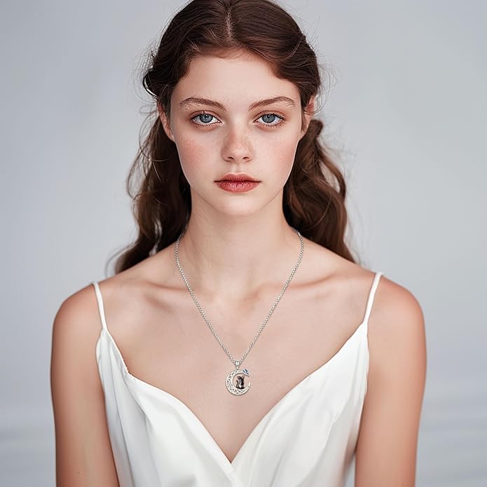 Black Cat/Dolphin/Bat Necklace Animal Pendant 925 Sterling Silver Cute Animal Jewelry Graduation Gifts for Women Men Animal Lovers Christmas Holiday Birthday Fathers Day