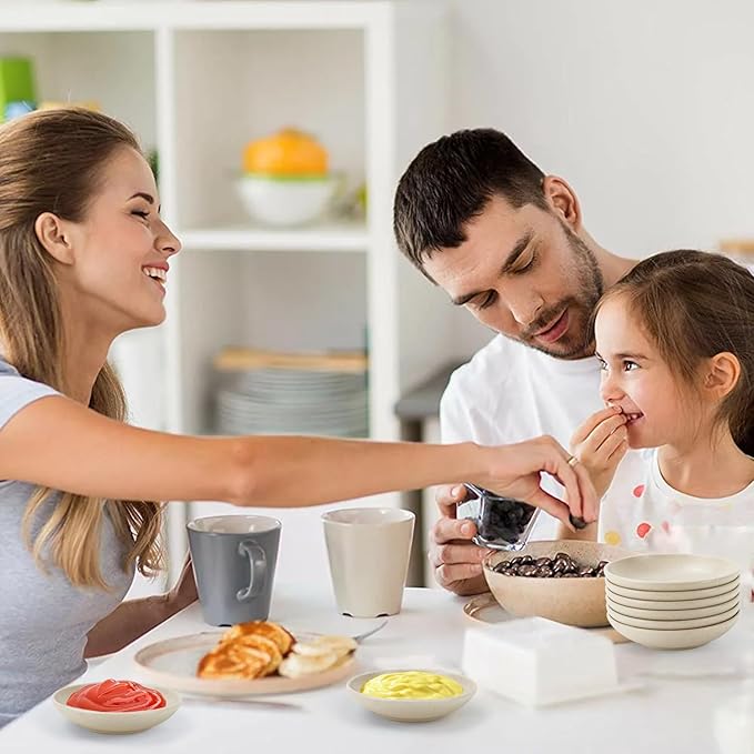 4 Inch Wheat Straw Plates 8 Pieces, Lightweight and Unbreakable Dipping Bowls, Small Soy Sauce Dishes, Small Serving Bowls for Side Dishes, Condiment, Appetizer (Beige)