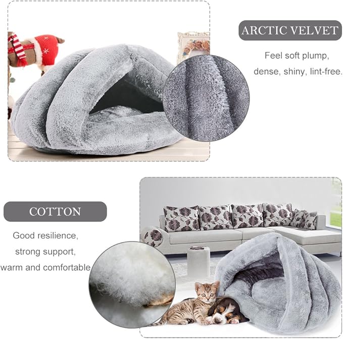 VeMee Cat Bed Cat Sleeping Bag Sleep Zone for Puppy Cat Rabbit Bed Small Animals Shearling Sleeping Bag (Grey)