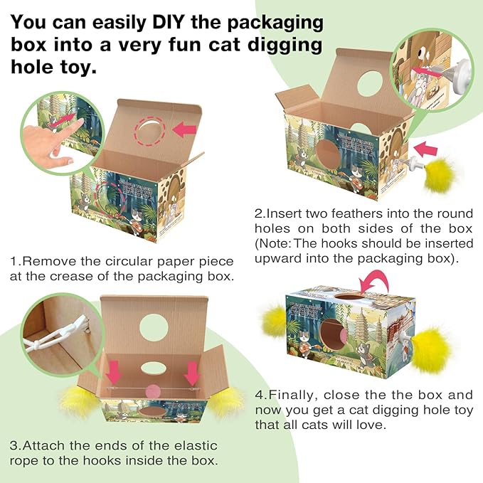 Zaabaazona 2-in-1 Cat Toy, Interactive Cat Toy for Indoor Cats Self-Righting Rocking Feather Cat Toy, Multi-Function Cat Ball Toy, Cat-Digging Hole Toy Suitable as a Birthday Gift