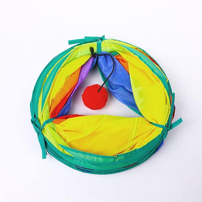 Cat Toys Cat Tunnel and Cat Cube Pop Up Collapsible Kitten Indoor Outdoor Toys-Collapsible 3 Way or 1wayCat Tube- for Cat, Puppy, Kitty, Kitten, Rabbit (Rainbow)