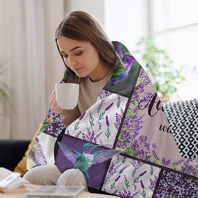 Hummingbird Print Blanket Purple Lavender Bird Animal Throw Blankets for Couch Sofa Bed Stuff Decor Soft Cozy Fleece Plush Flannel Blanket for Baby Adults Lover Men Women 40"x50"