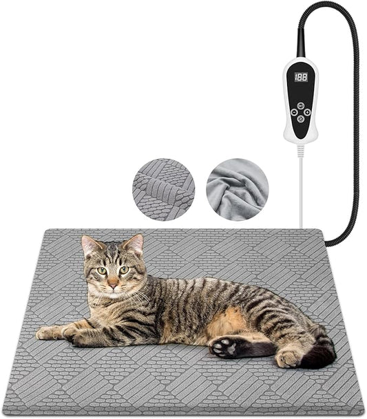 Pet Heating Pad for Dogs and Cats, Waterproof Dog Cat Heating Pad Indoor Heated Blanket Pet Cat Bed Pad with Detachable Cover, 9 Adjustable Temperature & Timer (Medium(18.0"L x 18.0"W x 0.6"Th))