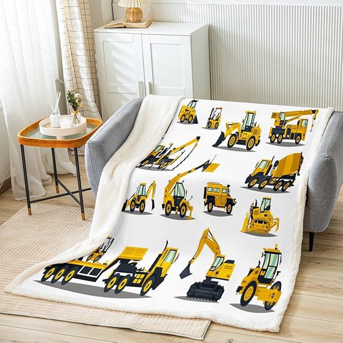 Feelyou Construction Site Fleece Throw Blanket Kids Toddler Excavator Truck Flannel Sherpa Blanket Soft Comfort Plush Blankets for Boys & Girls 30"x40"…