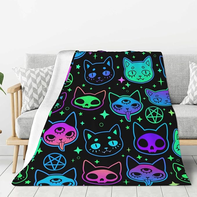 Cat Witchcraft Cartoon Blanket, Soft Blankets Flannel Bed Throw Cozy Lightweight Plush Gifts for Boys Girls Women Men Sofa Couch Bedroom Living Rooms Warm All Season, Home Decor, 60"x50"