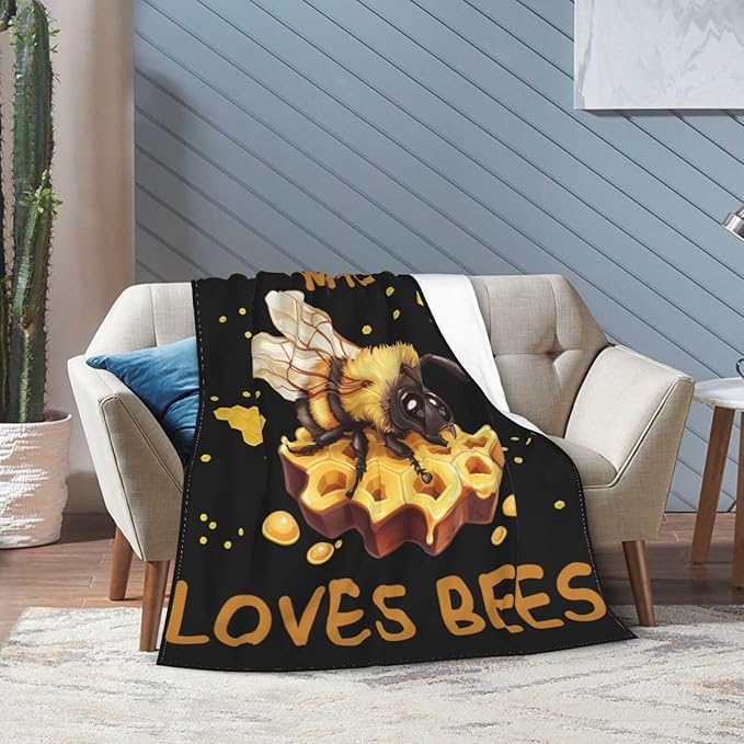 Bees Throw Blanket - Just A Girl Who Loves Bees Decor Stuff Merch Cozy Print Flannel Fleece Soft Plush Fuzzy Warm Lightweight Bedding Gifts for Women Men Kids 50"X40"