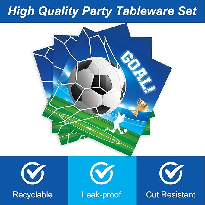 48Pcs Soccer Birthday Party Decorations Sports Theme Tableware Set Football Disposable Plates Napkins Forks Serves 16 Men’s Boy’s Soccer Birthday Party Decorations