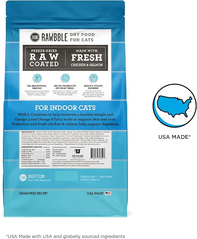 BIXBI Rawbble Dry Food Chicken Salmon Recipe for Indoor Cats, 10lb