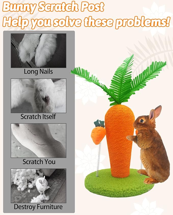 BNOSDM Rabbit Scratching Post Carrot Bunny Scratch Toy Cute Small Animals Scratcher with Interactive Spring Toy for Indoor Rabbit Bunny