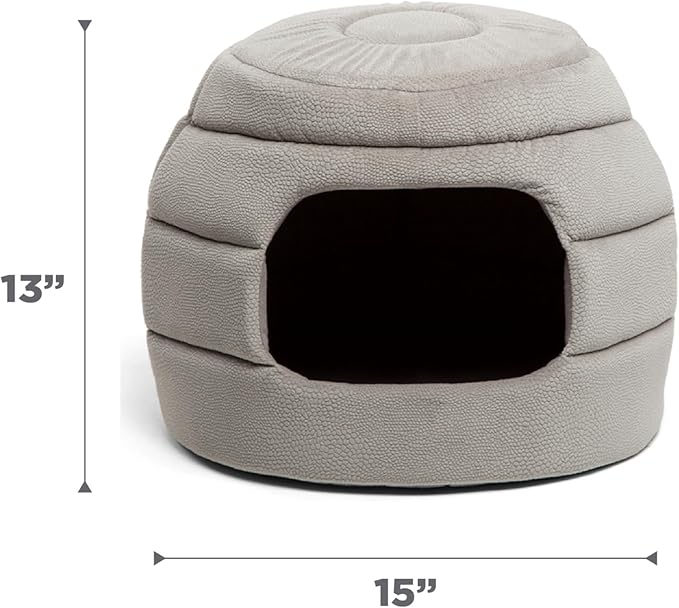 Best Friends by Sheri 2 in 1 Honeycomb Convertible Cat and Dog Cave Bed, Ilan Microfiber, Gray, Standard