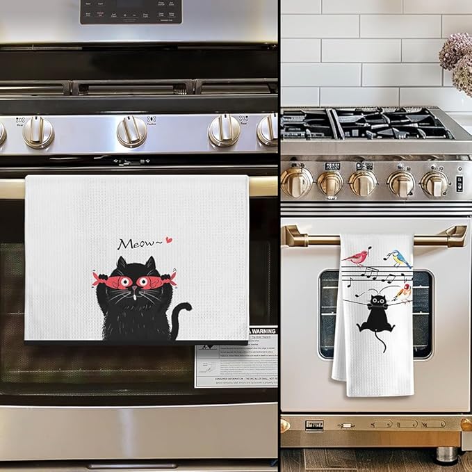 Fun Kitchen Towels,Cat Kitchen Towels,Cat Dish Towels,Cat Towels,Cat Hand Towel,Decorative Towels for Bathroom,Black Cat Gifts,Cat Kitchen Accessories,Black Cat Decor,Black Cat Gifts for Women