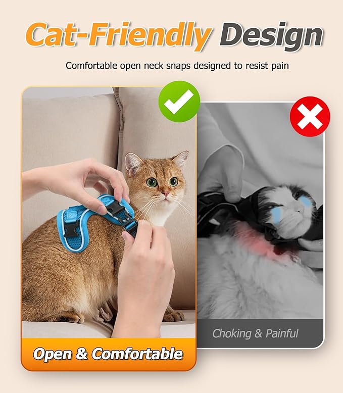 Halypet Cat Harness and Leash Set [MAX Safety 4th-Gen Upgrade] Escape Proof Adjustable Cat Leash Comfortable Soft Vest Easy to Wear Kitten Harness with Reflective Strip for Cats Walking, S SkyBlue