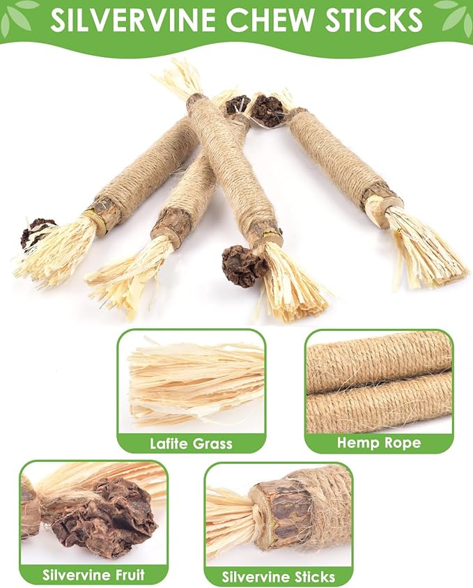 TINDTOP Silvervine Sticks, 10 Pack Natural Catnip Chew Toys for Kittens Teeth Cleaning, Increase Appetite, Calm Anxiety and Stress, Aggressive Chewers Toy