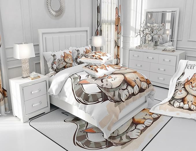 Two Little Cats Fleece Throw Blanket Cute Cat Sherpa Blanket for Sofa Couch Bed Cartoon Pet Plush Blanket Lovely Animals Fuzzy Blanket White Bedroom Decor Baby 30"x40"