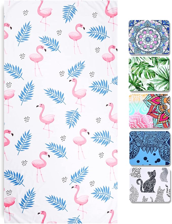 LIVILAN Flamingo Beach Towel, 30" x 60" Oversized, Lightweight Microfiber, Quick Dry, Sand Free, Perfect for Pool, Swim, Bath, Cute White Chalk Paint Design, Ideal Flamingo Gifts