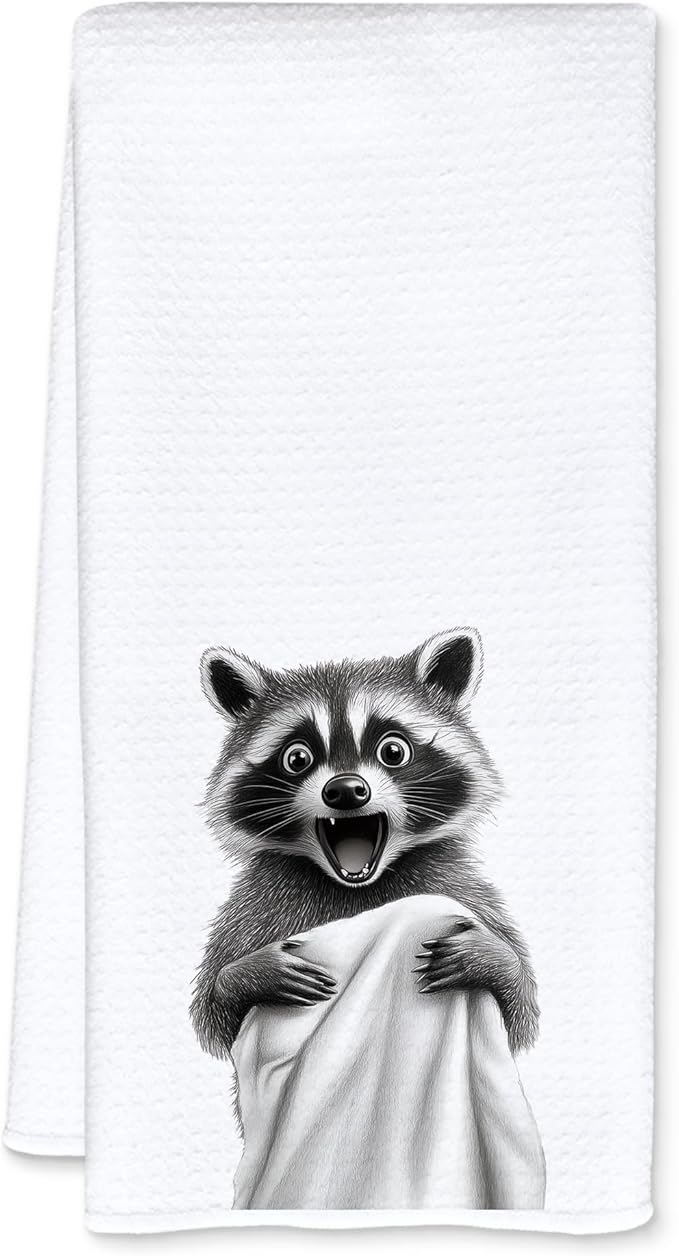 Funny Bathrobe Raccoon Hand Towels for Bathroom Washroom Restroom Decor, Raccoon Lover Gifts, Kids Hand Towels, 16x24 Inch