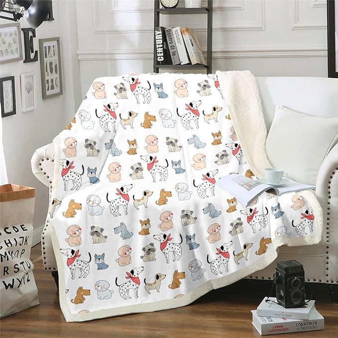 Kids Cute Dog Throw Blanket for Bed Cartoon Puppy Pug Throw Blanket for Bed for Girls Boys Lovely Pet Travel Blanket Animal Theme Fleece Blanket for Animal Lovers Modern 3D Printed Home Bedroom Decor