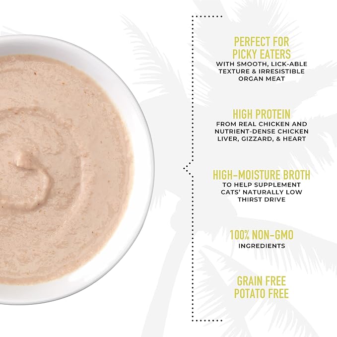 Tiki Cat After Dark, Velvet Mousse, Chicken Recipe in Chicken Broth, Grain & Potato Free Formula, with High Protein & Nutrient Dense Blended Irresistible Organ Meat, 2.8 oz. Pouch (Pack of 12)