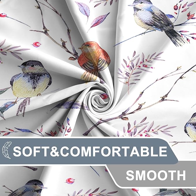 AWERT Bird Shower Curtain with Hooks Colorful Cheery Birds on Tree Branch Shower Curtain for Bathroom Waterproof Fabric Bathroom Accessories Bathtub Decor 72x72inch