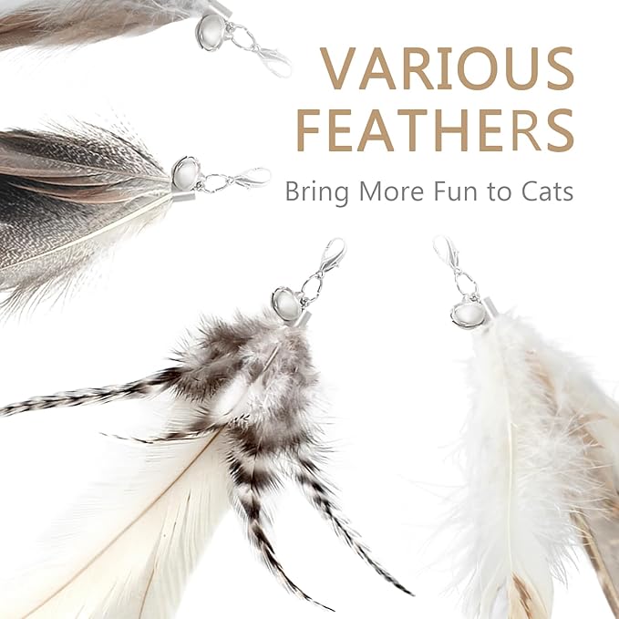 SONGWAY Cat Feather Toys Wand - 7 Pcs Interactive Cat Toys for Indoor Cat Kitten, Retractable Cat Wand Toy with 6 Natural Feather Refills with Bell, Cat Fishing Pole Toy
