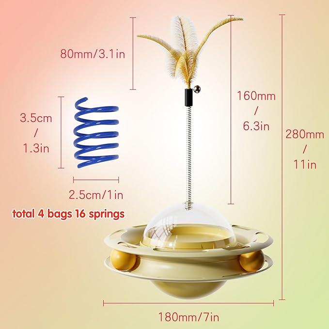 SEVENKA Cat Toys, 4in1 Interactive Kitten Toy, Fluttering Feather Toy, Track Ball, 16 Cat Spiral Spring, Slow Cat Treats Dispenser Cat Feeder Cat Food Dispensing Pet Supplies, Indoor Exercise Kicker