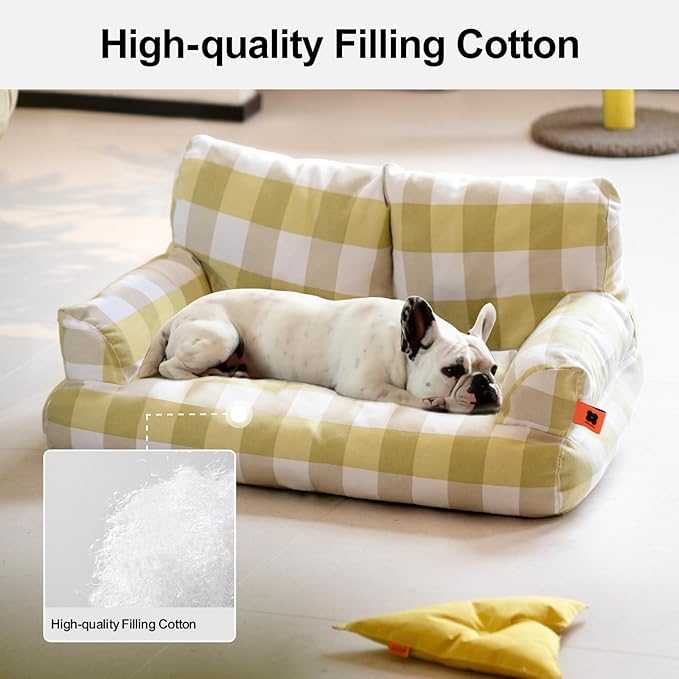 MEWOOFUN Pet Sofa Bed for Medium Pets Cat Couch Cat Bed with 26×19×13 Inch Removable Washable Cover Nonskid Bottom Puppy Couch Pet Bed up to 25 lbs (Yellow & White)