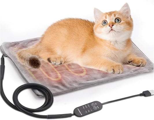 Texsens Pet Heating Pad for Cats and Dogs - Heated Cat Bed with Chew Resistant Cord and Removable Soft Cover - 13.4 x 9.5Inches - Fits All Cat Backpack Carrier
