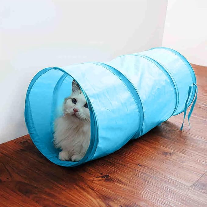 iCAGY Foldable Spiral Cat Tunnel - Indoor Toy for Small Cats, Kittens, and Rabbits - Tube for Interactive Play and Outdoor Fun - Pet Activity Toy Sky Blue 20" 3 Pcs