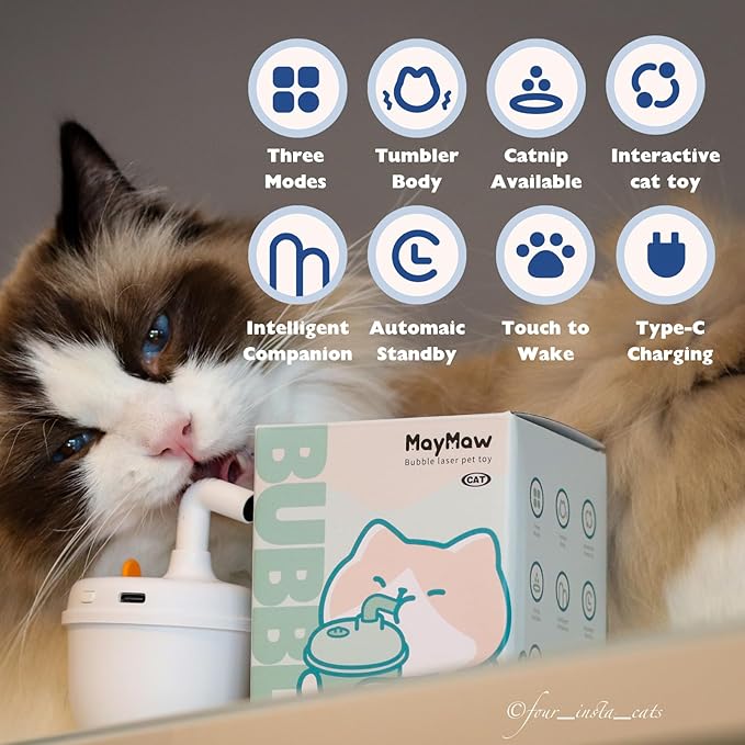 MayMaw Cat Laser Toy - Laser Cat Toys for Indoor Cats, Rechargeable Automatic Cat Laser Toy, Interactive Cat Toy with Tumbler Design, 360° Random Trajectory, 3 Modes, Catnip Included (White)