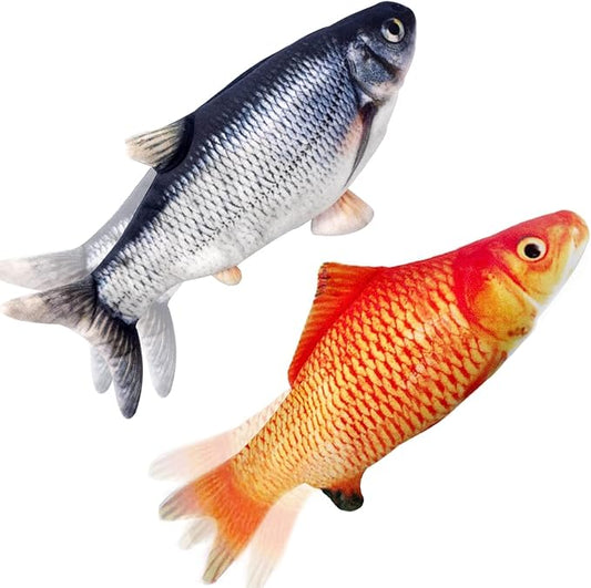 Cat Toys Interactive Flopping Fish with Catnip, 2 Pack Automatic Cat Toys for Indoor Cats, 11" Electric Moving Cat Kicker Toy, Wiggle SilverVine Floppy Fish for Kitty, Bored Kitten Self Play Toys