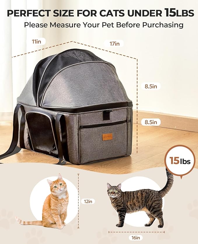 BurgeonNest Top-Expandable Large Cat Carrier, Soft Sided Cat Bag Carrier for Medium Large Cat 15 lbs, Upgrade Small Dog Car Seat, Collapsible Puppy Travel Bag with Semi-Open Mode Canopy