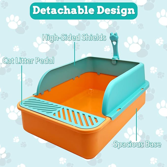 BNOSDM Sifting Litter Box Open Cat Litter Box with High Sides Detachable Kitten Toilet Semi-Enclosed Litter Tray Pan with 16 Piece Kitten Starter Kit for Small Cat Kitty, Pink