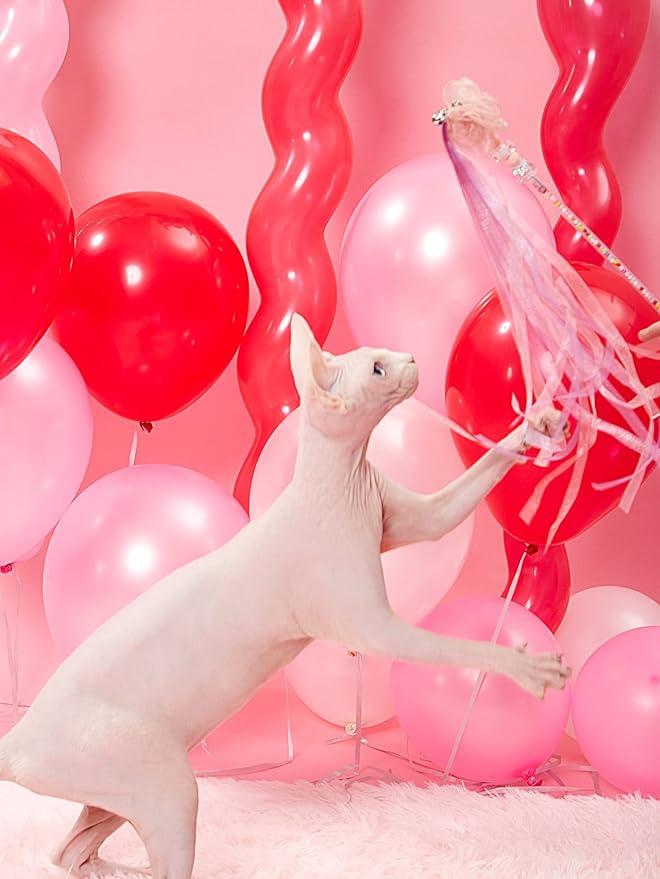 QWINEE Tassel Bell Cat Teaser Wand Interactive Cat Toy Cat Wand Teaser Toys for Indoor Cats Kitty Kitten Dusty Pink One-Size