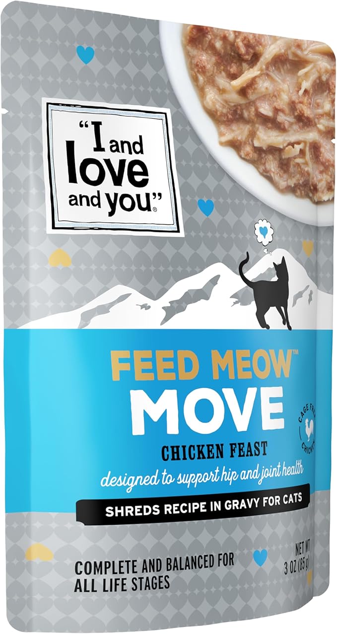 I AND LOVE AND YOU Feed Meow Move Wet Cat Food - Chicken - Hip & Joint Support Grain Free, Shredded,3oz Pack of 12