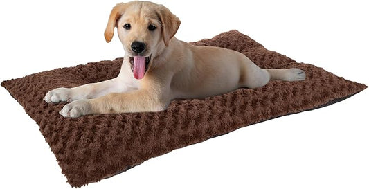 PETMAKER Pet Bed – 32x19 Dog Pillow and Crate Pad with Faux Fur Sleep Surface and Non-Slip Bottom – Machine Washable Dog Bed (Brown)