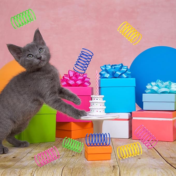Deekin 480 Pack Pets Spring Toys Pets Colorful Cat Toys Playful Coils Spiral Springs for Kittens Pets Cat Four Colors PET Plastic Products for Swatting Biting Hunting and Active Healthy Play