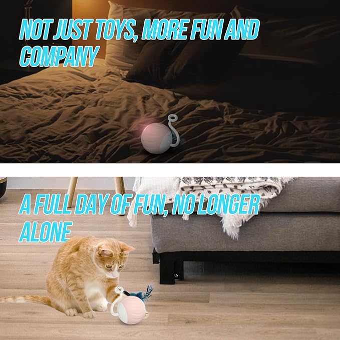 Turbo Tail Cat Toy Interactive Cat Balls Cat Toys For Indoor Cats, Turbo Tail Mouse Cat Toy With LED Rainbow Lights Feathers & USB Charging Cable, Touch Control And Sound Control Smart Cat Ball Toy